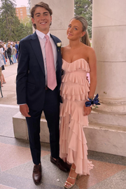 Elegant Ruffles Strapless Sleeveless Layered Long Party Prom Dress