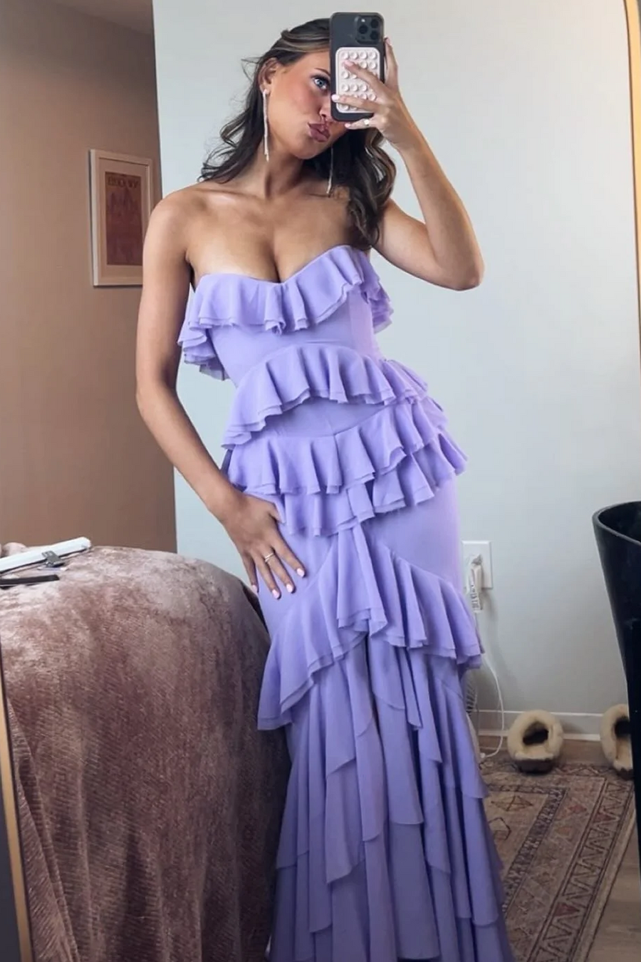 Elegant Ruffles Strapless Sleeveless Layered Long Party Prom Dress