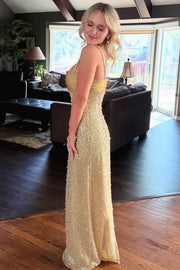 Gorgeous Straps Beaded Sleeveless Glitter Sleeveless Long Prom Dress