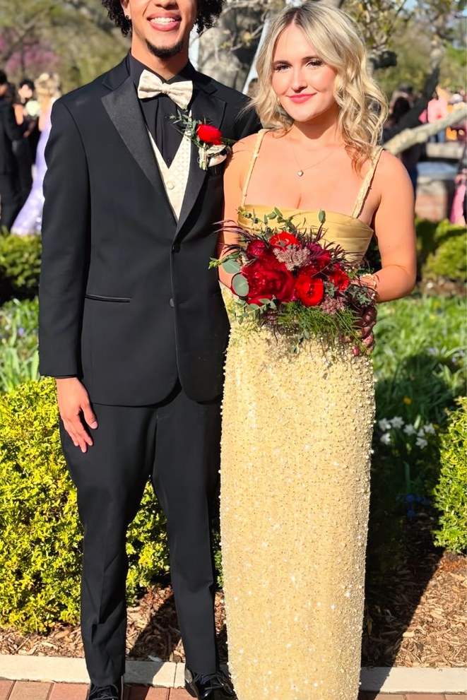 Gorgeous Straps Beaded Sleeveless Glitter Sleeveless Long Prom Dress