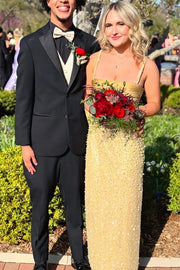 Gorgeous Straps Beaded Sleeveless Glitter Sleeveless Long Prom Dress