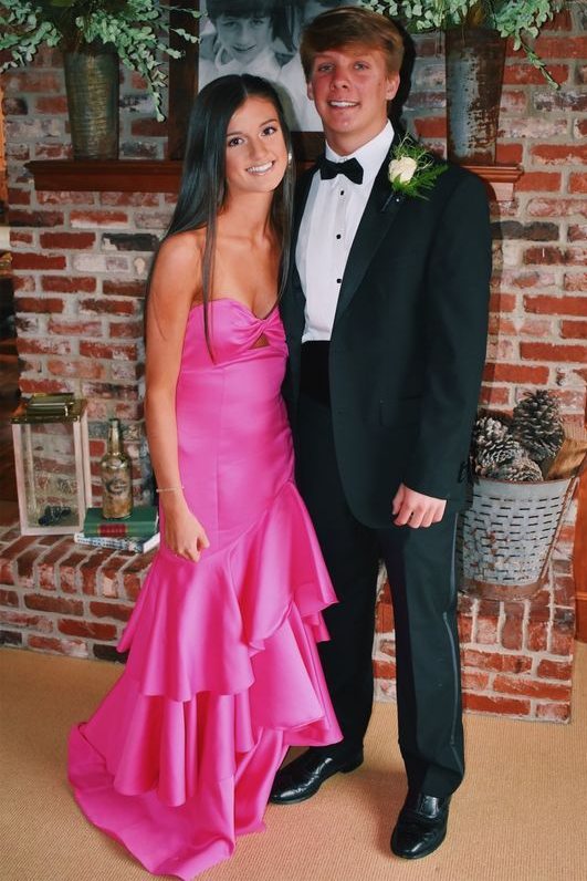 Strapless Keyhole A-Line Ruffles Sleeveless Satin Long Prom Dress