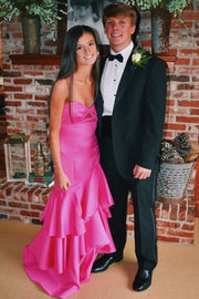 Strapless Keyhole A-Line Ruffles Sleeveless Satin Long Prom Dress