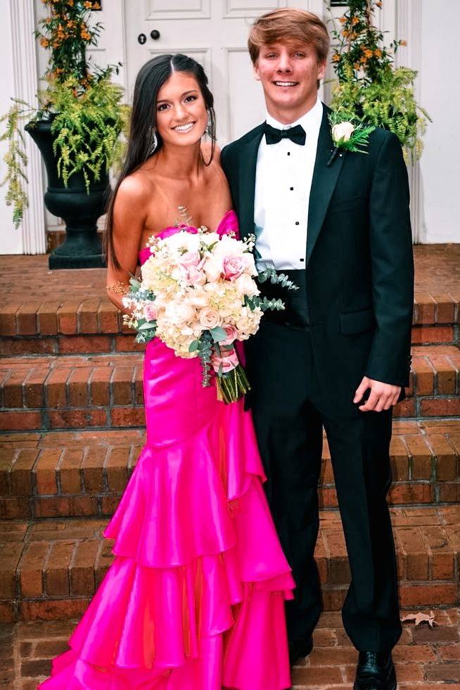 Strapless Keyhole A-Line Ruffles Sleeveless Satin Long Prom Dress