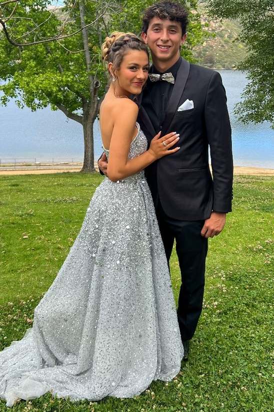 Sparkly A-Line Empire-Waist Strapless Sleeveless Long Prom Dress