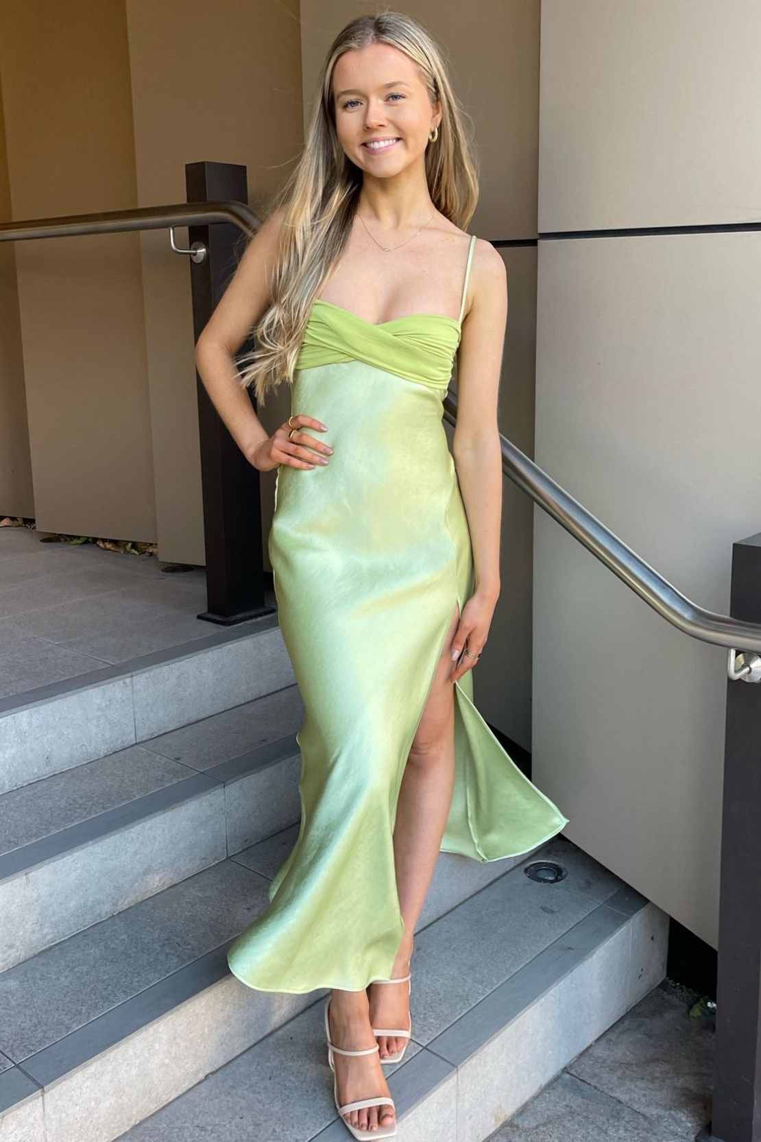 Spaghetti Straps Keyhole Satin Side Slit Long Party Prom Dress