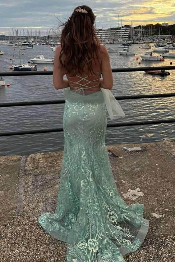 Strapless Mermaid Sweetheart Lace Appliques Sleeveless Long Prom Dress