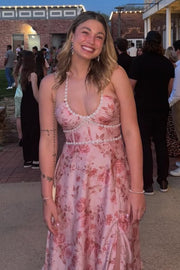 Stunning Halter Empire-Waist Beads Floral Sleeveless Ruffles Long Prom Dress