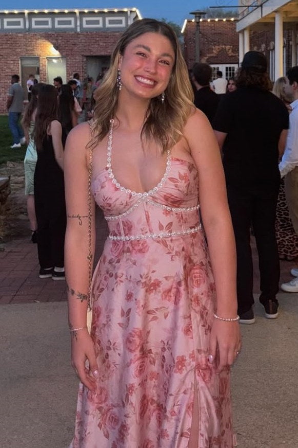 Stunning Halter Empire-Waist Beads Floral Sleeveless Ruffles Long Prom Dress