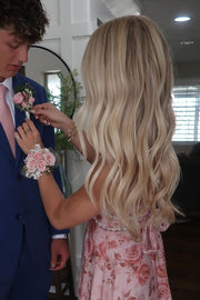 Stunning Halter Empire-Waist Beads Floral Sleeveless Ruffles Long Prom Dress