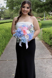 Classy Strapless Pleats Mermaid Sleeveless Satin Prom Dress with Bow