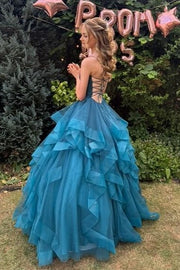 Spaghetti Straps V-Neck Ruffles Tulle Empire-Waist Sleeveless Prom Dress