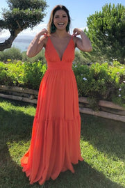 Elegant V-Neck A-Line Empire-Waist Sleeveless Long Prom Formal Dress