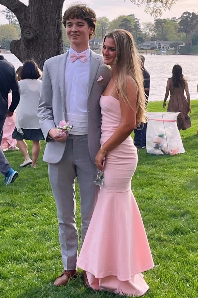 Pink Spaghetti Straps Satin Sleeveless Long Party Prom Dress