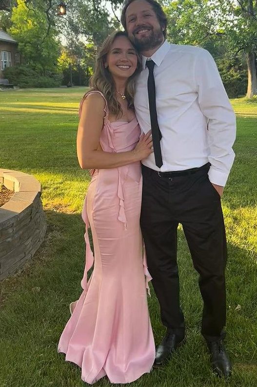 Pink Double Straps Mermaid Pleats Sleeveless Satin Party Prom Dress