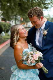 Spaghetti Straps A-Line Empire-Waist Ruffles Print Long Prom Dress