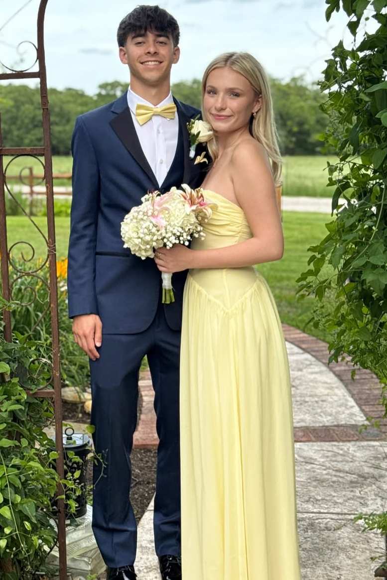 A-Line Strapless Empire-Waist Sleeveless Pleated Long Party Prom Dress