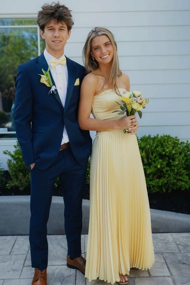 A-Line Strapless Empire-Waist Sleeveless Pleated Long Party Prom Dress