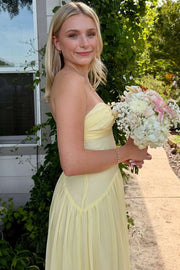 A-Line Strapless Empire-Waist Sleeveless Pleated Long Party Prom Dress