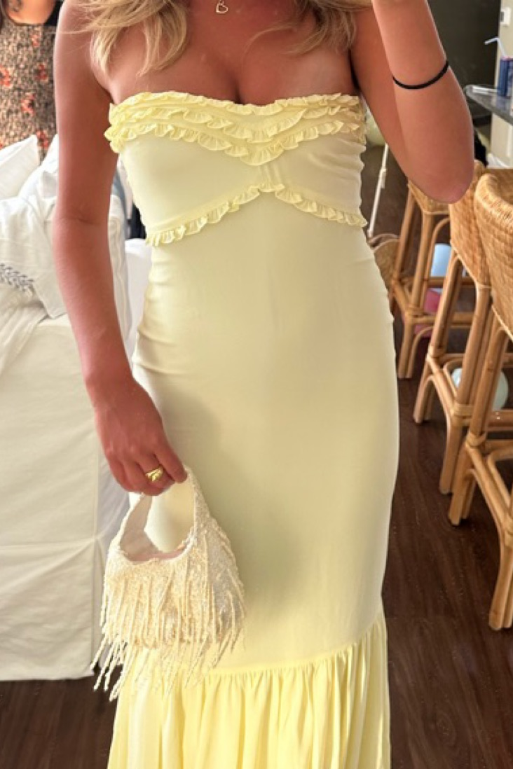 Yellow Strapless Sleeveless Chiffon Ruffles Long Party Prom Dress