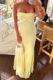 Yellow Strapless Sleeveless Chiffon Ruffles Long Party Prom Dress