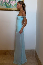 Classy Blue Sheath Sleeveless Pleats Long Party Prom Dress