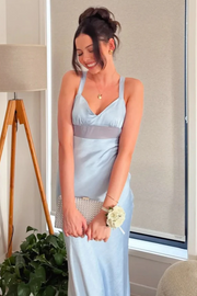 Double Straps V-Neck Sleeveless Satin Sheath Formal Prom Dress