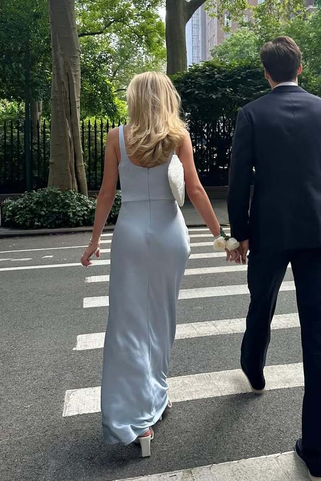 Classy Blue Cowl Neck Pleats Sleeveless Satin Formal Prom Dress with Slit