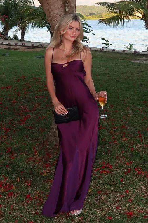 Purple Spaghetti Straps Satin Sleeveless Long Formal Prom Dress