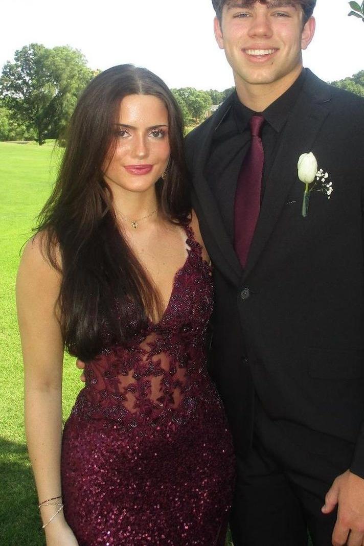 Stunning Grape V-Neck Appliques Sequins Mermaid Long Prom Dress