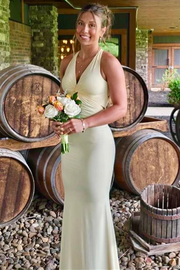 Yellow Halter V-Neck Twist Sleeveless Pleats Backless Long Prom Dress