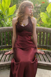 Burgundy Scoop Neck Beads Sleeveless Pleats Halter Long Prom Dress