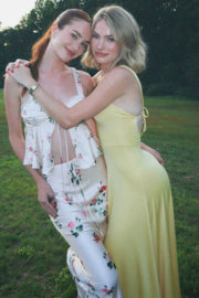 Yellow A-Line Scoop Neck Empire-Waist Sleeveless Prom Party Dress