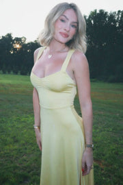 Yellow A-Line Scoop Neck Empire-Waist Sleeveless Prom Party Dress