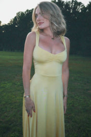 Yellow A-Line Scoop Neck Empire-Waist Sleeveless Prom Party Dress