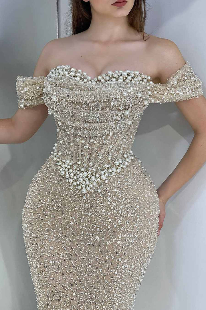 Gorgeous Glitter Off-Shoulder Beaded Sweetheart Mermaid Long Prom Dress