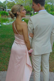 One Shoulder Ruffles Sleeveless Satin Pleats Long Formal Prom Dress with Slit