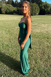 Green Twist Strapless Sweetheart Pleats Sleeveless Satin Prom Party Dress