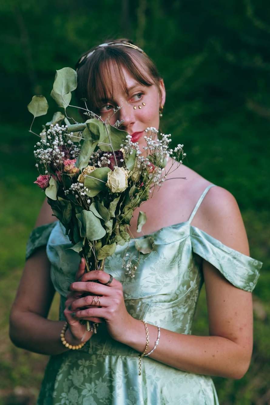 Green Print Spaghetti Straps A-Line Empire-Waist Long Prom Dress