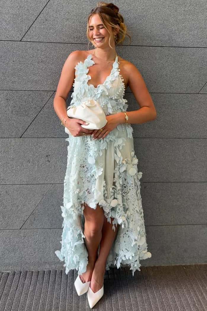 Gorgeous A-Line Halter Lace Appliques Sleeveless Long Prom Dress