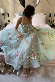 Exquisite A-Line Halter Empire-waist Appliques Long Formal Prom Dress