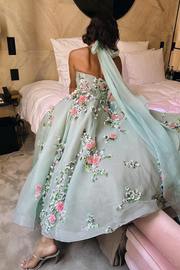 Exquisite A-Line Halter Empire-waist Appliques Long Formal Prom Dress