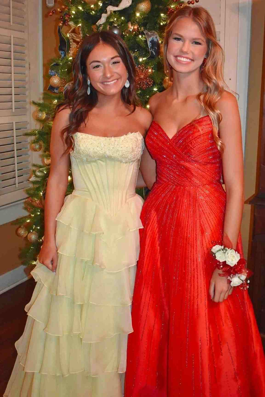 Strapless A-Line Scoop Neck Sleeveless Chiffon Ruffles Long Prom Dress with Slit