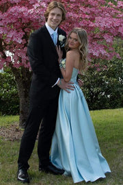 Elegant Strapless A-Line Empire-Waist Pleats Satin Prom Dress with Slit