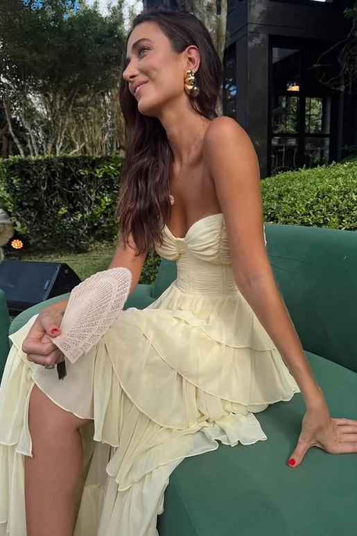 Chic Strapless A-Line Empire-Waist Ruffles Chiffon Formal Prom Dress
