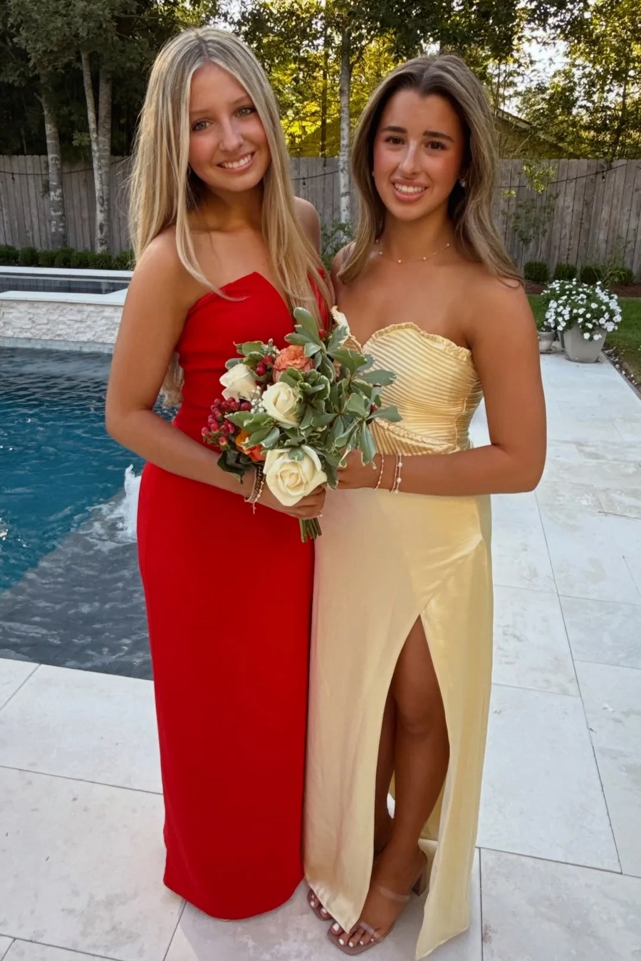 Strapless Sleeveless Ruffles Satin Pleats Side Slit Formal Prom Dress