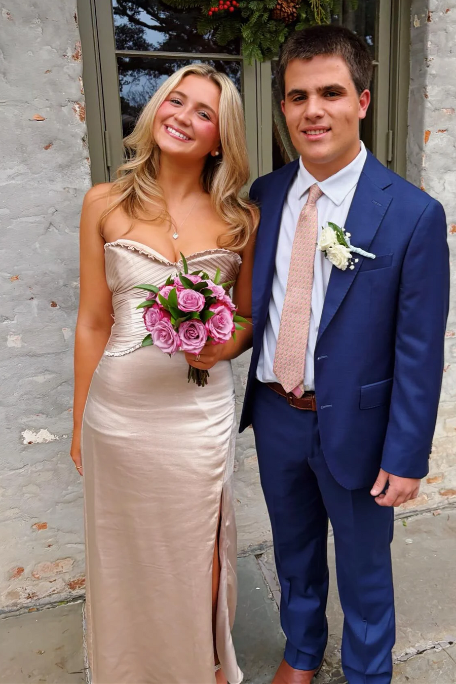 Strapless Sleeveless Ruffles Satin Pleats Side Slit Formal Prom Dress