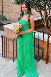 Elegant A-Line Strapless Pleated Sweetheart Empire-Waist Formal Prom Dress
