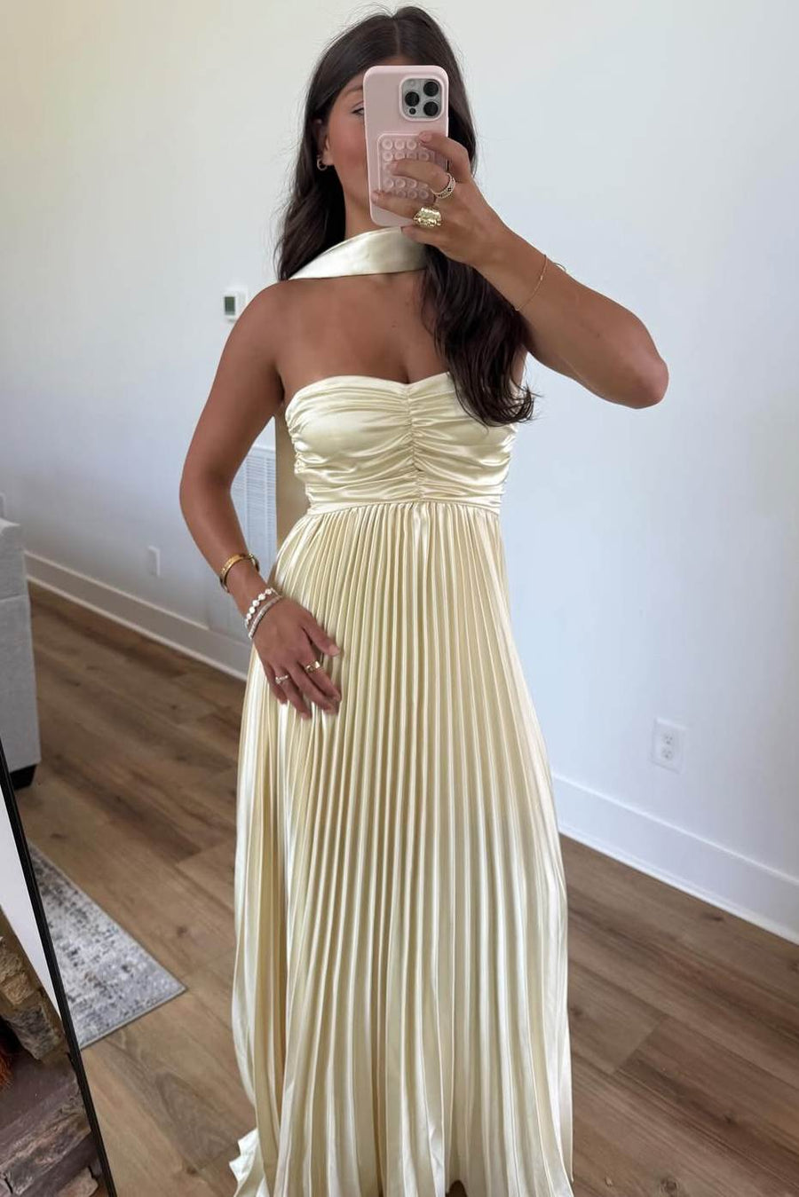 Elegant A-Line Strapless Pleated Sweetheart Empire-Waist Formal Prom Dress