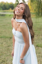 Elegant A-Line Strapless Pleated Sweetheart Empire-Waist Formal Prom Dress